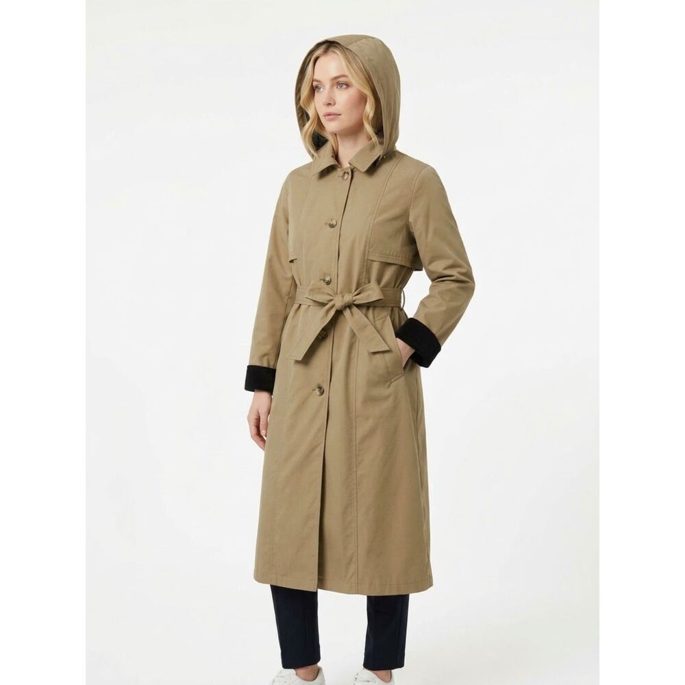 Misty Harbor Hooded Utility Trench Coat Olive Green Size 1X NEW Water Resistant